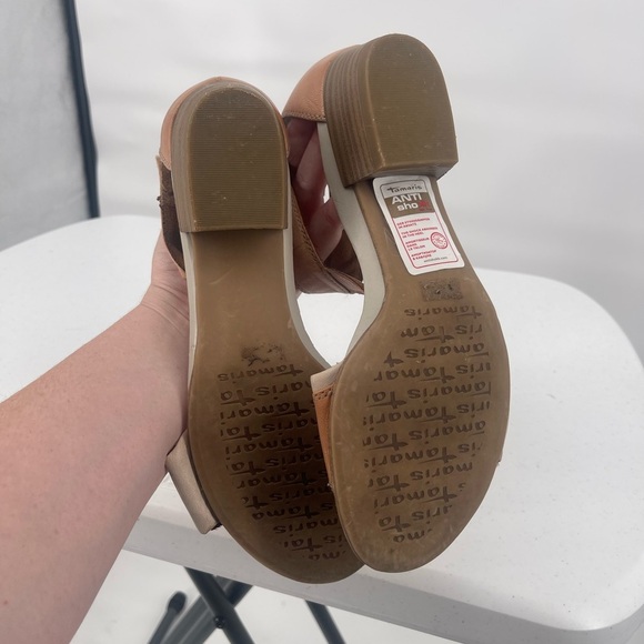 Tamaris leather t strap heeled ankle strap sandals - Picture 8 of 9